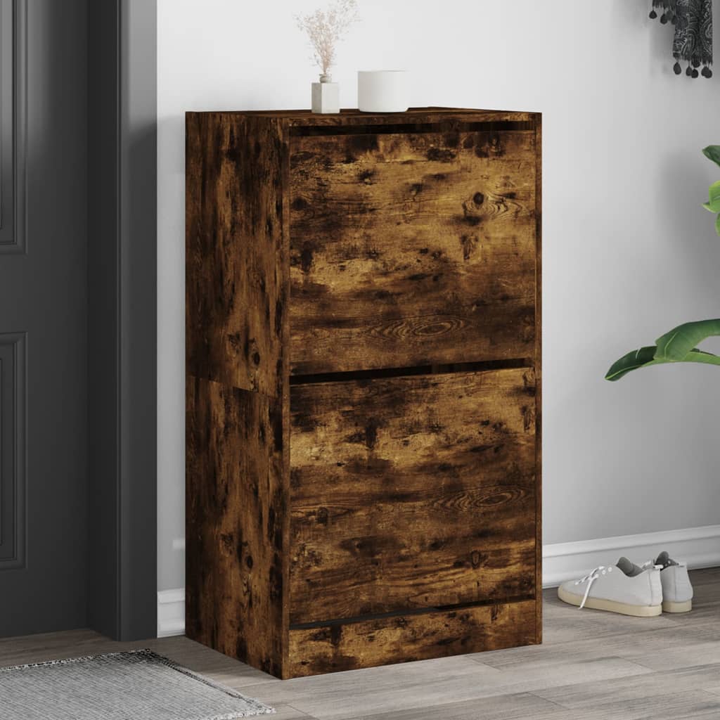 Shoe Cabinet with 2 Flip - Drawers Smoked Oak 60x42x108 cm - Bargainia.com - 