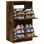 Shoe Cabinet with 2 Flip - Drawers Smoked Oak 60x42x108 cm - Bargainia.com - 