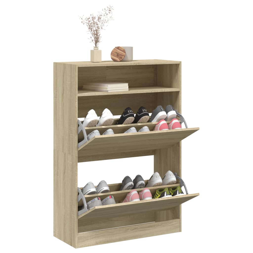 Shoe Cabinet with 2 Flip - Drawers Sonoma Oak 80x34x116 cm - Bargainia.com - 
