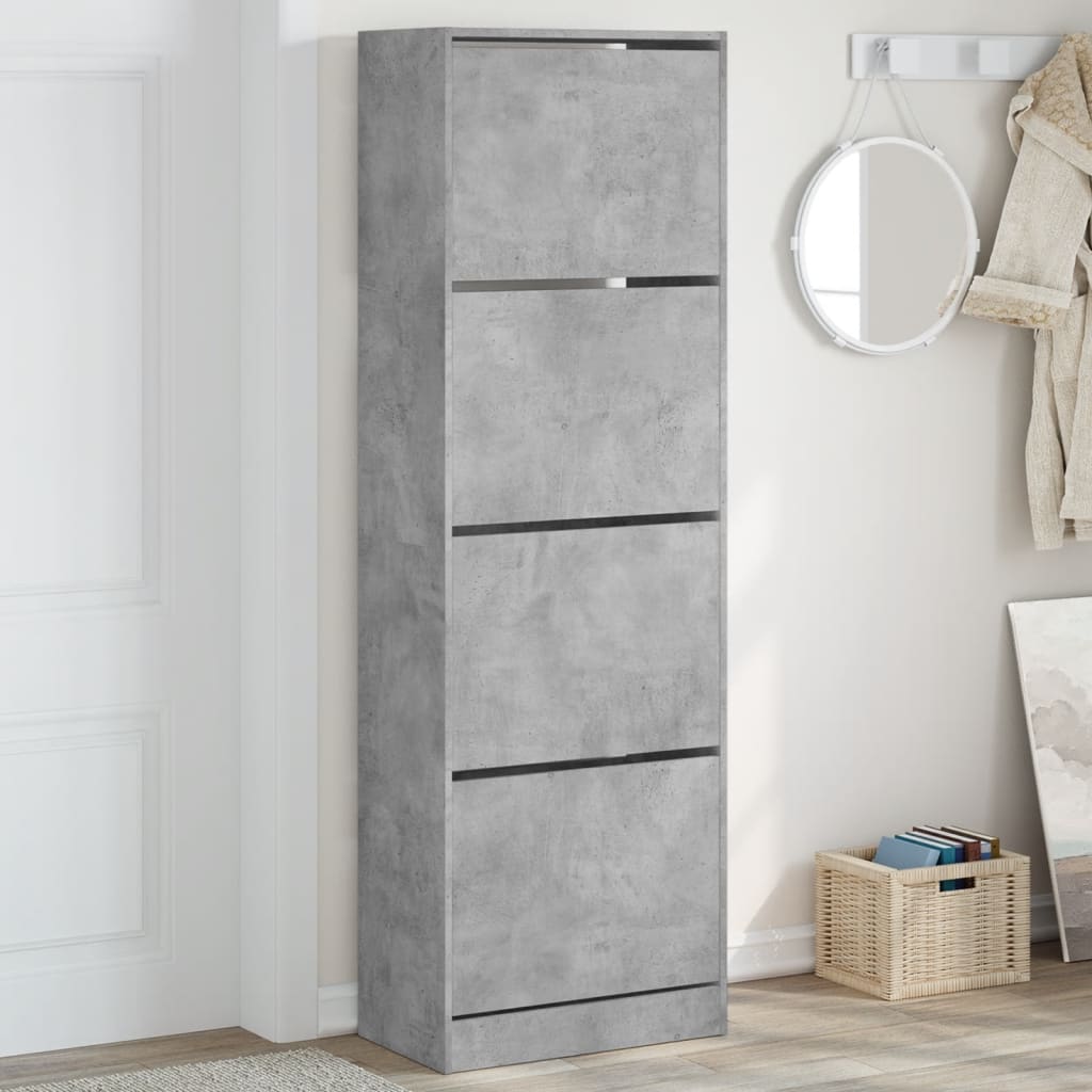 Shoe Cabinet with 4 Flip - Drawers Concrete Grey 60x34x187.5 cm - Bargainia.com - 