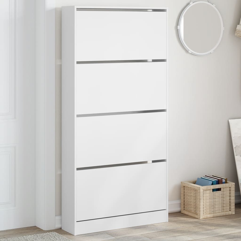 Shoe Cabinet with 4 Flip - Drawers White 80x21x163.5 cm - Bargainia.com - 