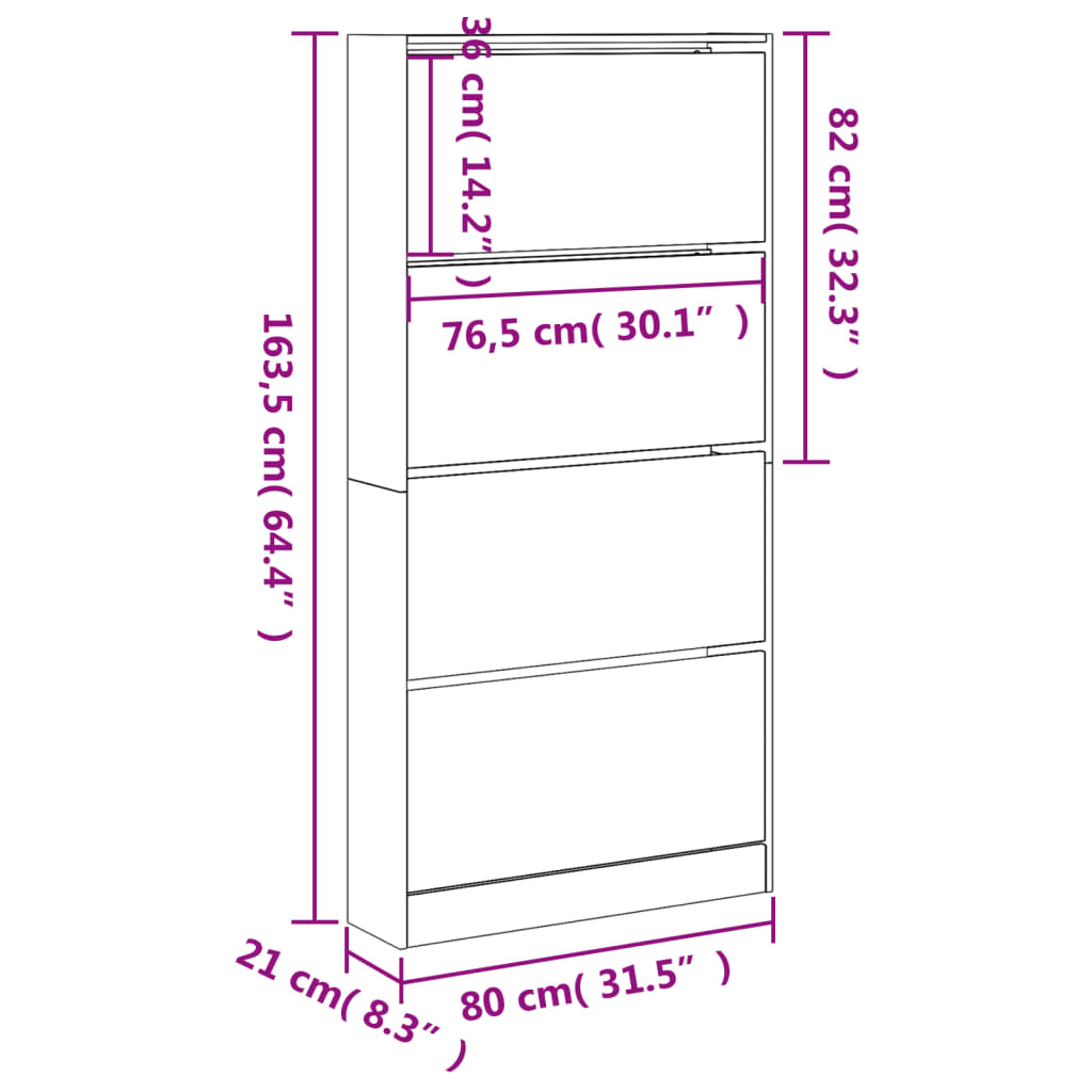 Shoe Cabinet with 4 Flip - Drawers White 80x21x163.5 cm - Bargainia.com - 