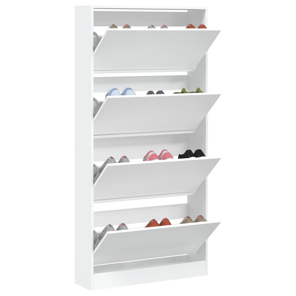 Shoe Cabinet with 4 Flip - Drawers White 80x21x163.5 cm - Bargainia.com - 