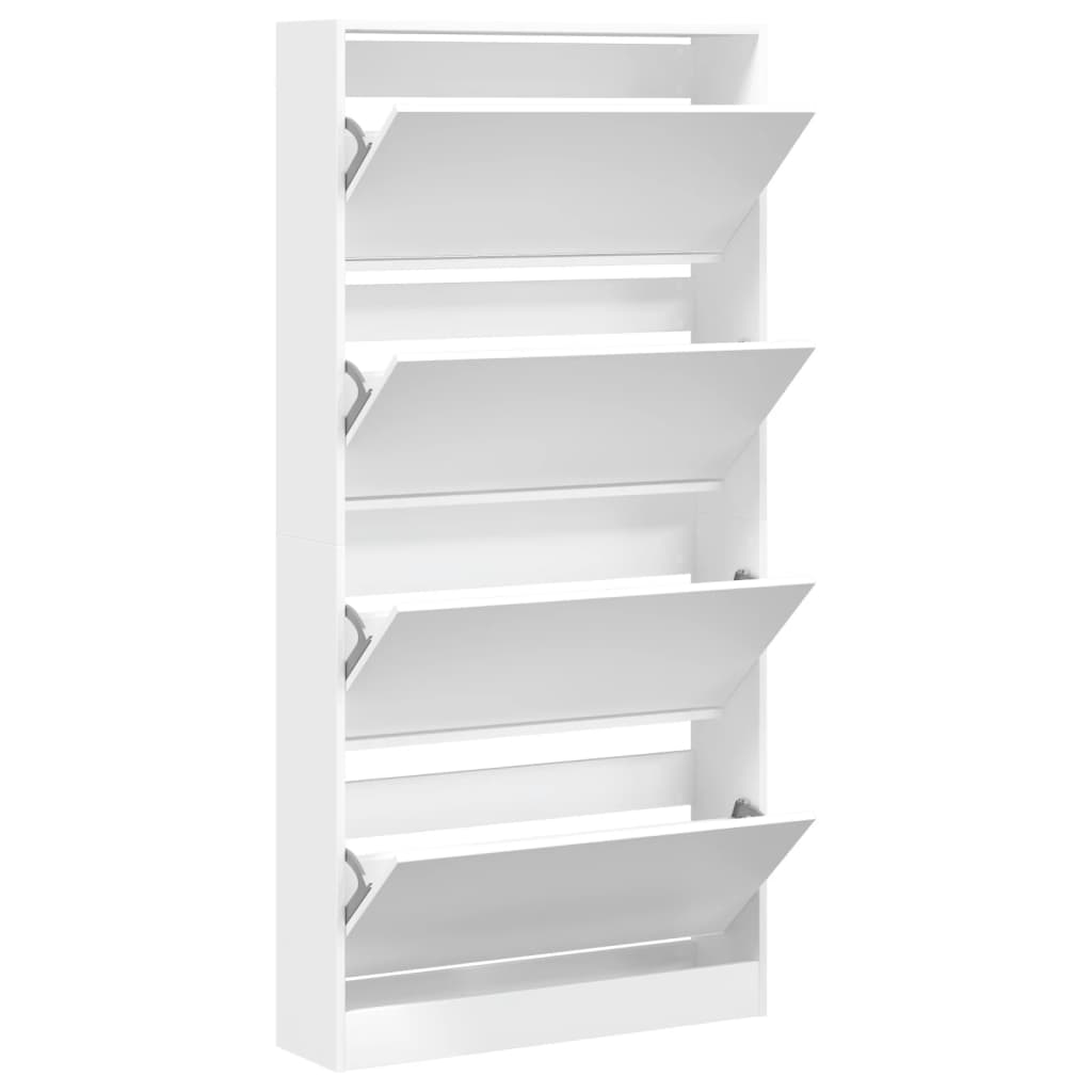 Shoe Cabinet with 4 Flip - Drawers White 80x21x163.5 cm - Bargainia.com - 
