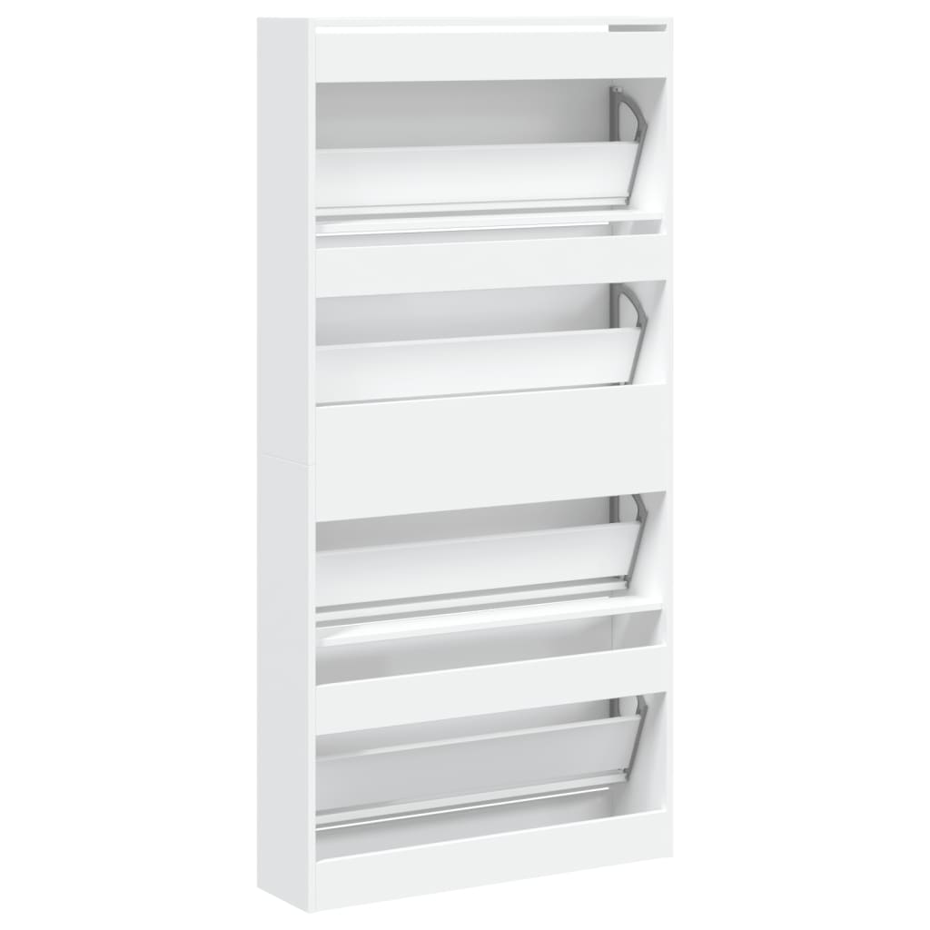 Shoe Cabinet with 4 Flip - Drawers White 80x21x163.5 cm - Bargainia.com - 