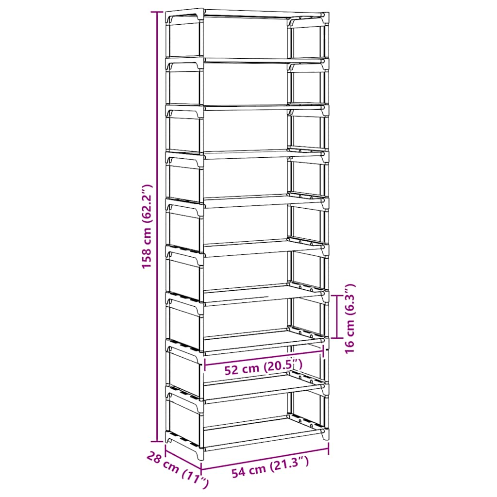 Shoe Rack 10 - Tier Grey 54x28x158 cm Non - woven Fabric - Bargainia.com - 