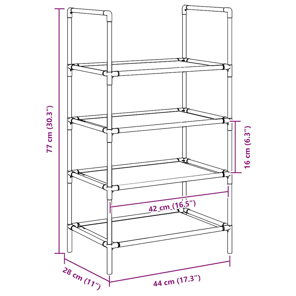 Shoe Rack 4 - Tier Black 44x28x77 cm Non - woven Fabric - Bargainia.com - 