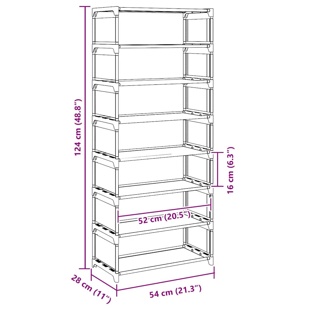 Shoe Rack 8 - Tier Grey 54x28x124 cm Non - woven Fabric - Bargainia.com - 