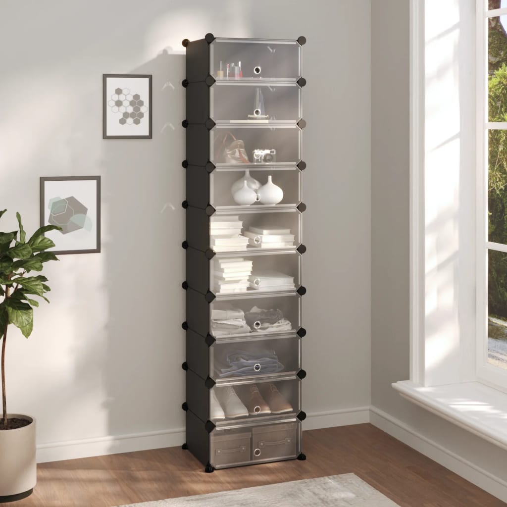 Shoe Rack Black 44x32x174 cm PP - Bargainia.com - 