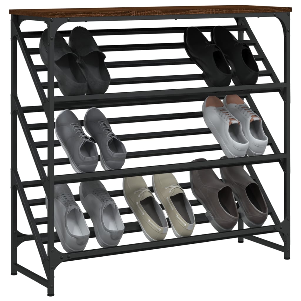 Shoe Rack Brown Oak 90x30x85 cm Engineered Wood - Bargainia.com - 