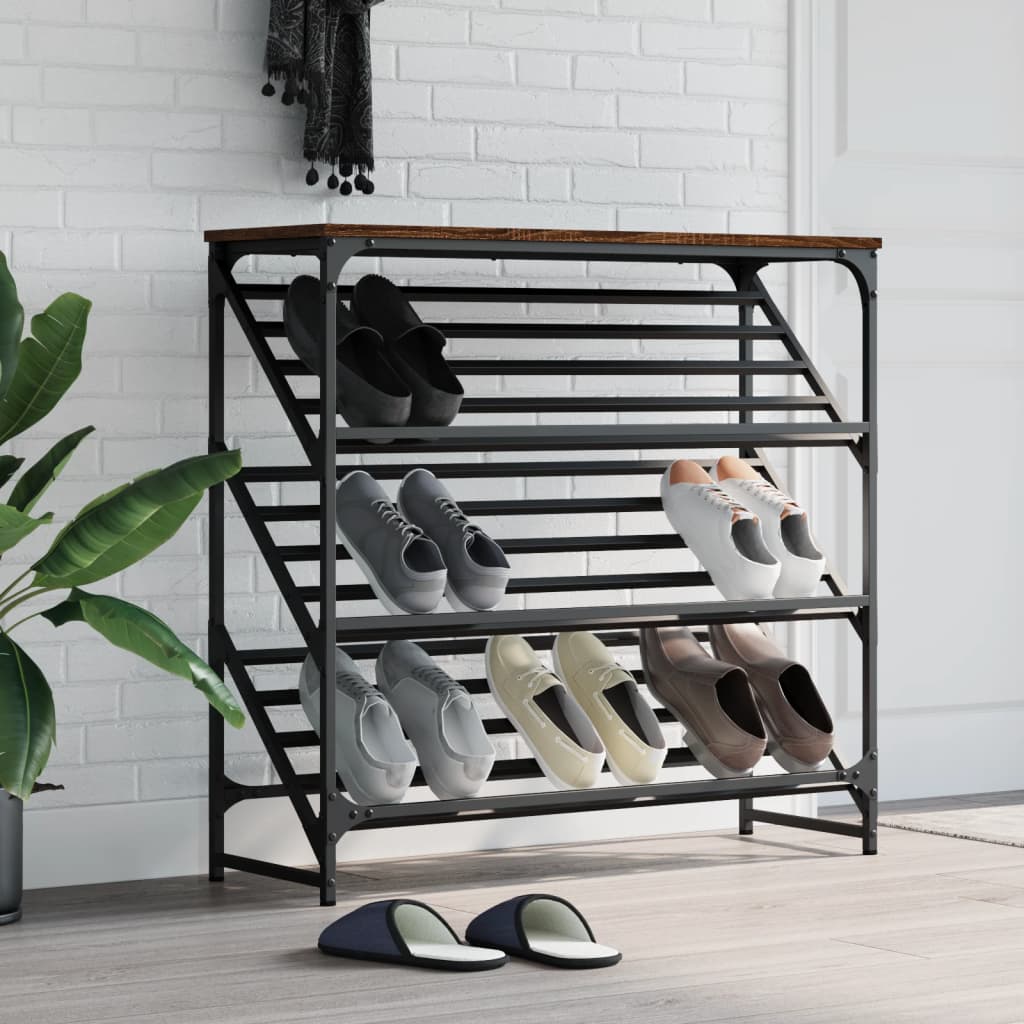 Shoe Rack Brown Oak 90x30x85 cm Engineered Wood - Bargainia.com - 