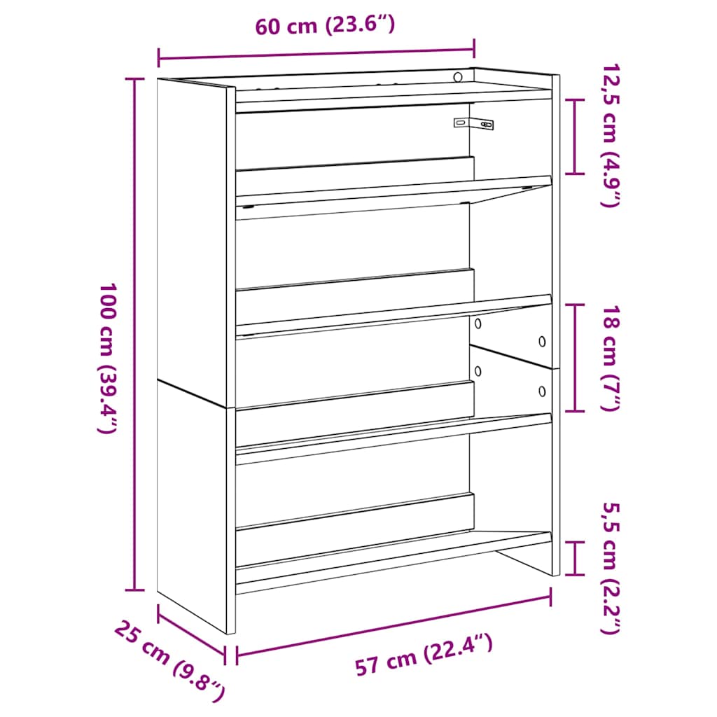Shoe Rack Grey Sonoma 60x25x81 cm Engineered Wood - Bargainia.com - 