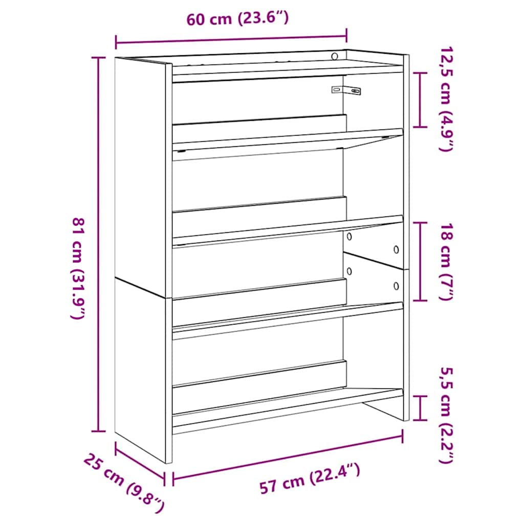 Shoe Rack Old Wood 60x25x81 cm Engineered Wood - Bargainia.com - 