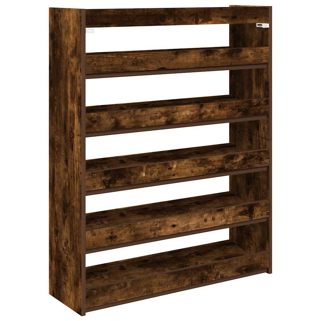 Shoe Rack Smoked Oak 80x25x100 cm Engineered Wood - Bargainia.com - 