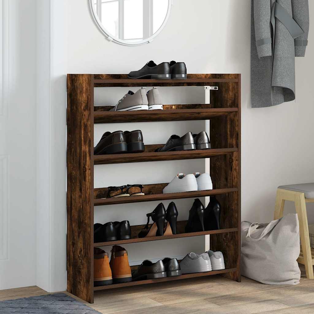 Shoe Rack Smoked Oak 80x25x100 cm Engineered Wood - Bargainia.com - 
