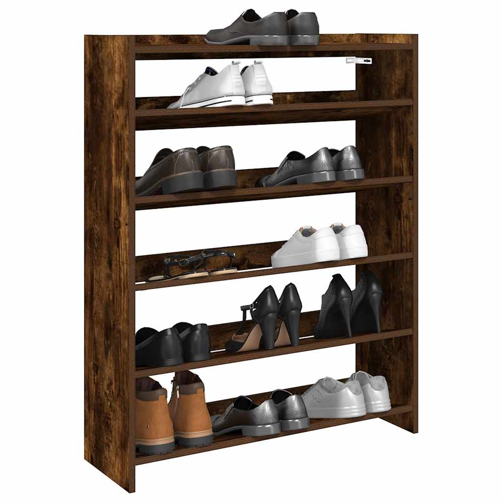 Shoe Rack Smoked Oak 80x25x100 cm Engineered Wood - Bargainia.com - 