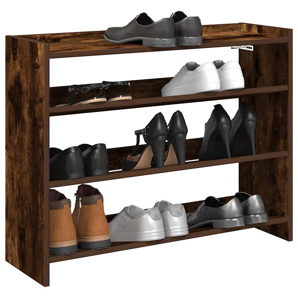 Shoe Rack Smoked Oak 80x25x62 cm Engineered Wood - Bargainia.com - 