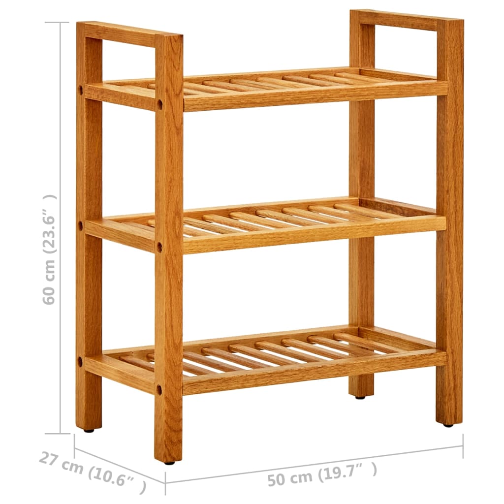 Shoe Rack with 3 Shelves 50x27x60 cm Solid Oak Wood - Bargainia.com - 