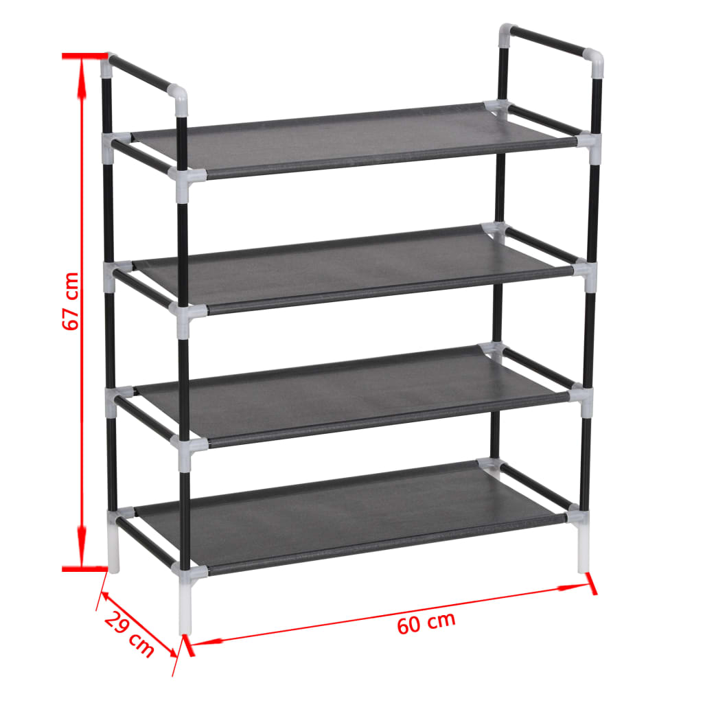 Shoe Rack with 4 Shelves Metal and Non - woven Fabric Black - Bargainia.com - 