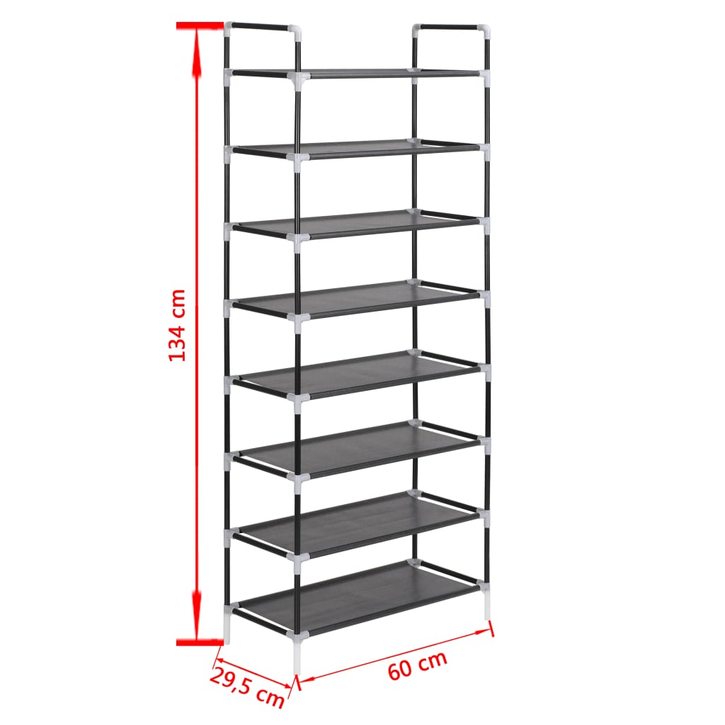 Shoe Rack with 8 Shelves Metal and Non - woven Fabric Black - Bargainia.com - 