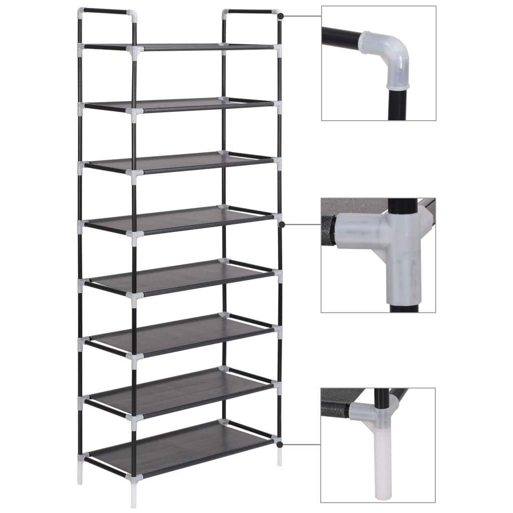 Shoe Rack with 8 Shelves Metal and Non - woven Fabric Black - Bargainia.com - 