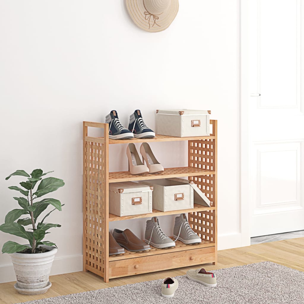 Shoe Rack with Drawer 70x27x81 cm Solid Wood Walnut - Bargainia.com - 