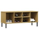 Shoe Rack with Metal Legs Brown 106x35x45 cm Solid Wood OSLO - Bargainia.com - 