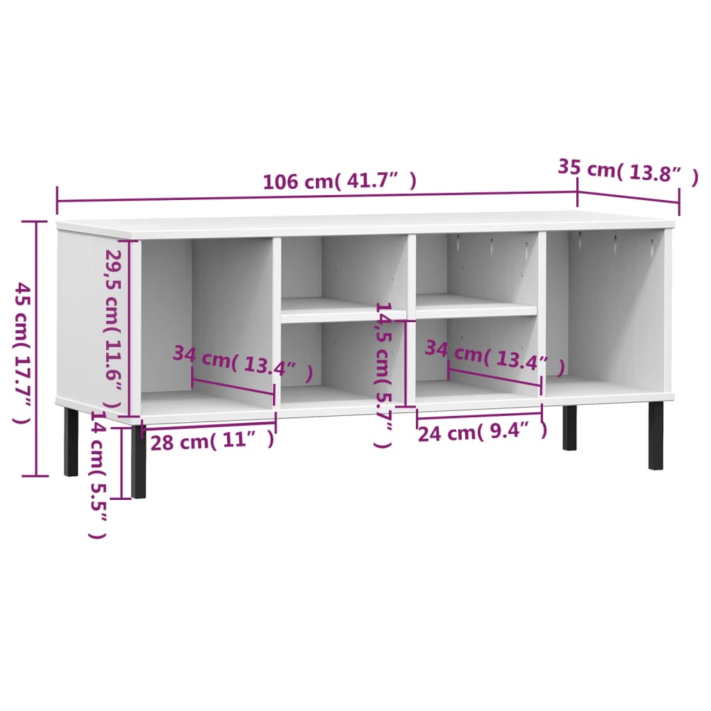 Shoe Rack with Metal Legs White 106x35x45 cm Solid Wood OSLO - Bargainia.com - 