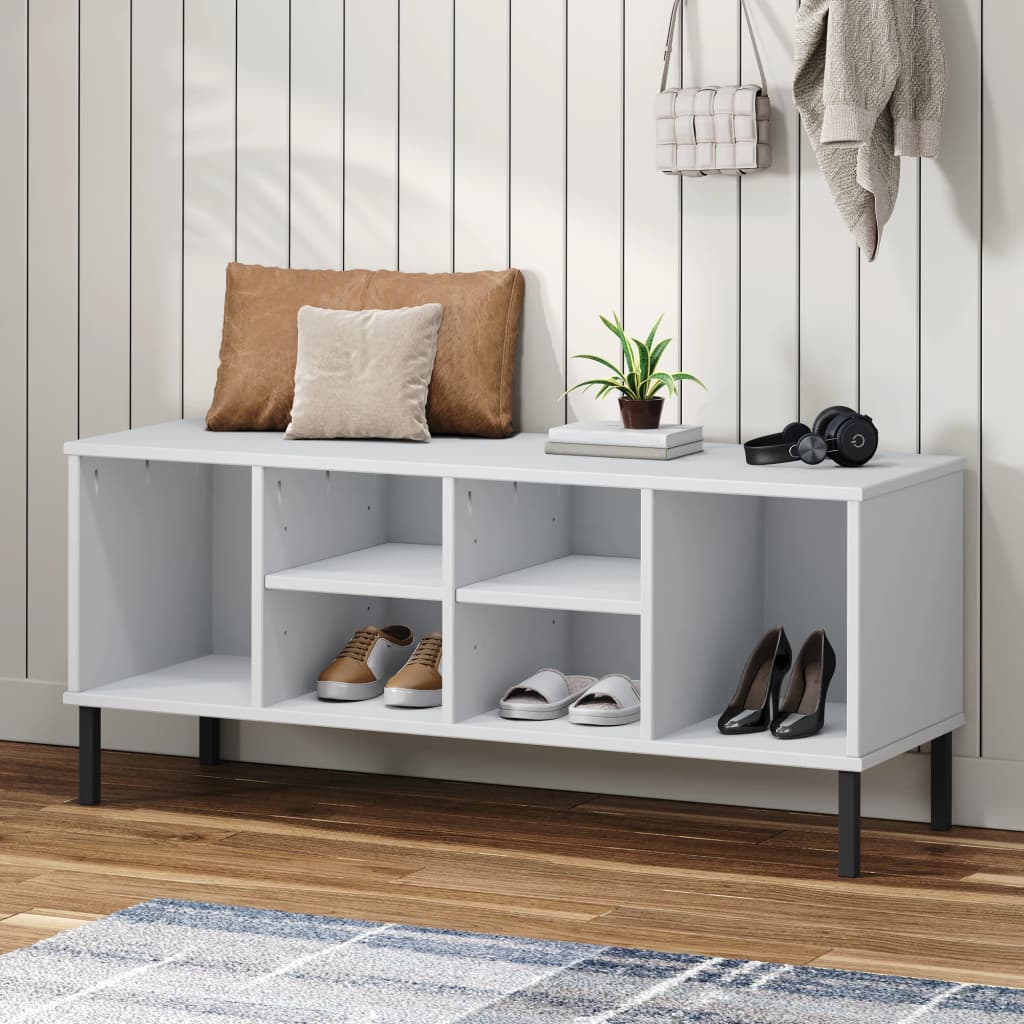 Shoe Rack with Metal Legs White 106x35x45 cm Solid Wood OSLO - Bargainia.com - 