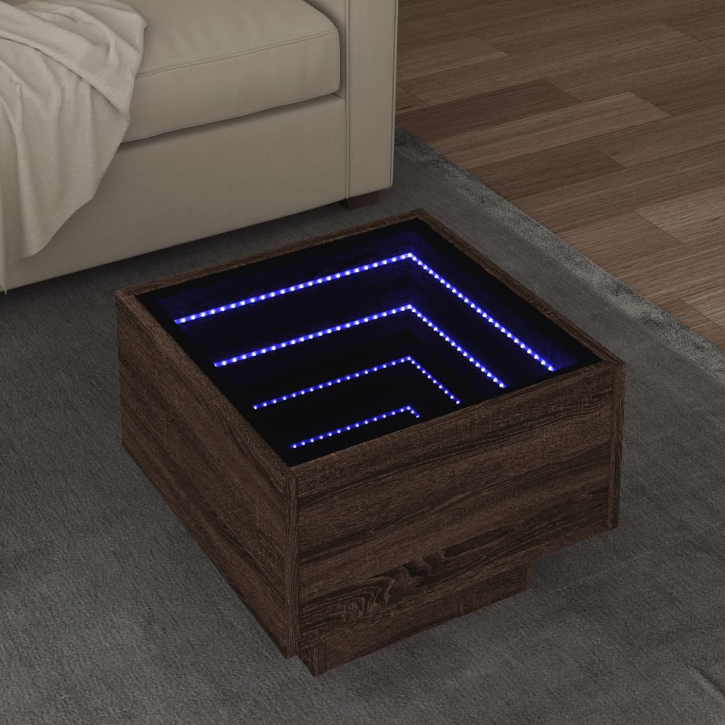 Side Table with LED Brown Oak 40x40x30 cm Engineered Wood - Bargainia.com - 