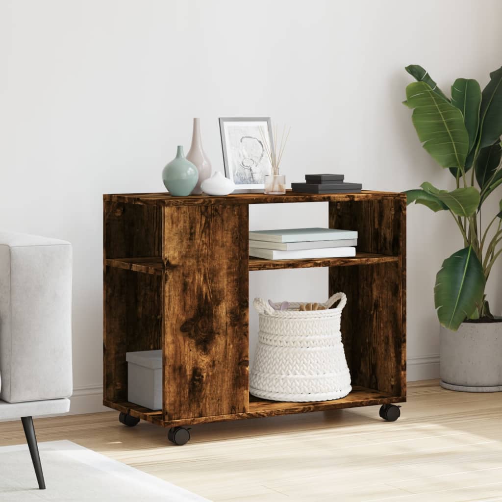 Side Table with Wheels Smoked Oak 70x35x60 cm Engineered Wood - Bargainia.com - 8721158360151 - 853150