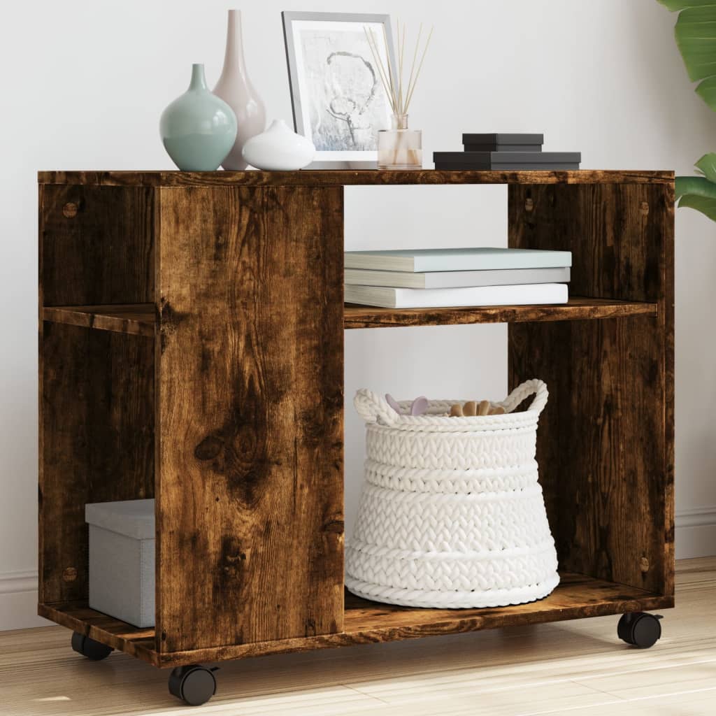 Side Table with Wheels Smoked Oak 70x35x60 cm Engineered Wood - Bargainia.com - 8721158360151 - 853150