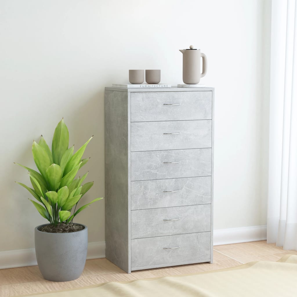 Sideboard with 6 Drawers Concrete Grey 50x34x96 cm Engineered Wood - Bargainia.com - 8719883786193 - 800670