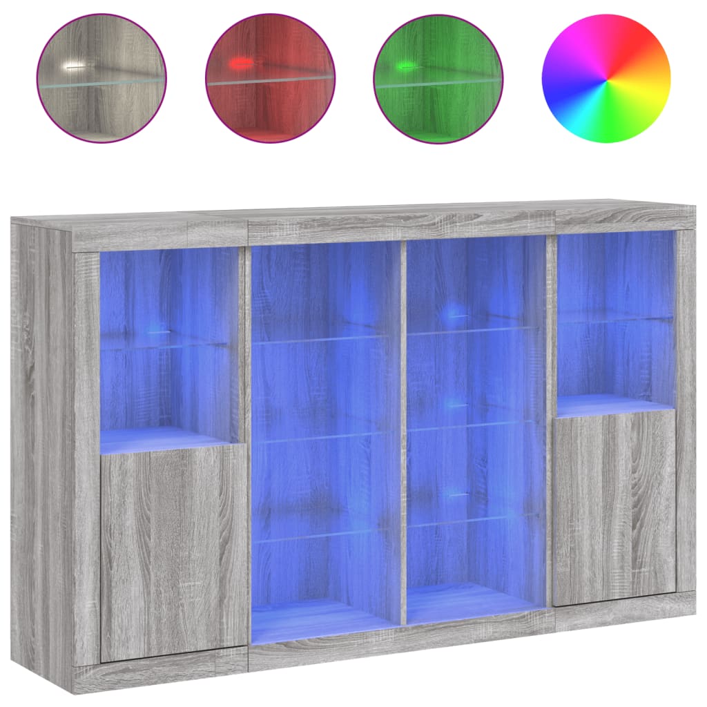 Sideboards with LED Lights 3 pcs Grey Sonoma Engineered Wood - Bargainia.com - 