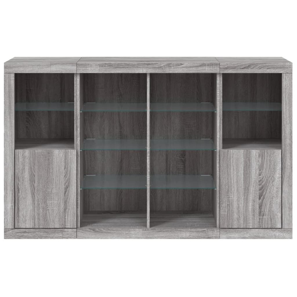 Sideboards with LED Lights 3 pcs Grey Sonoma Engineered Wood - Bargainia.com - 