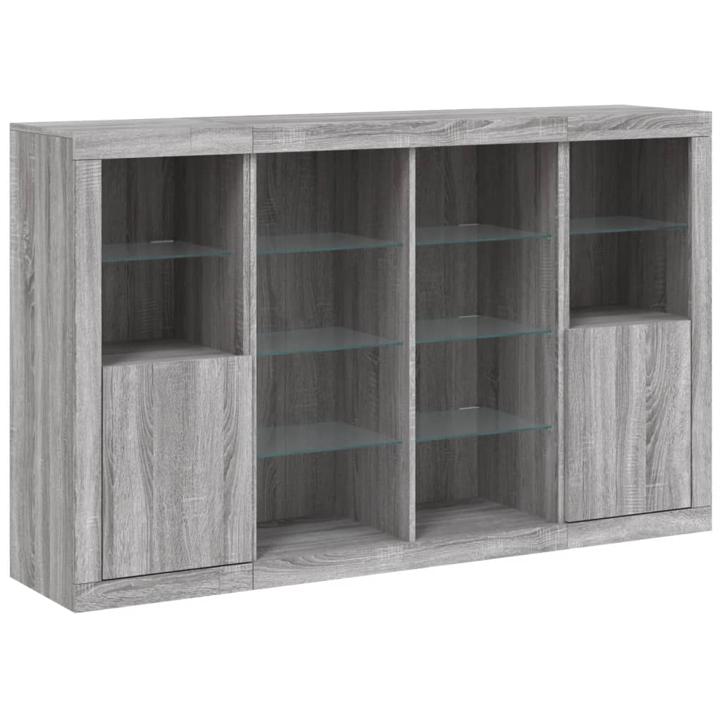 Sideboards with LED Lights 3 pcs Grey Sonoma Engineered Wood - Bargainia.com - 