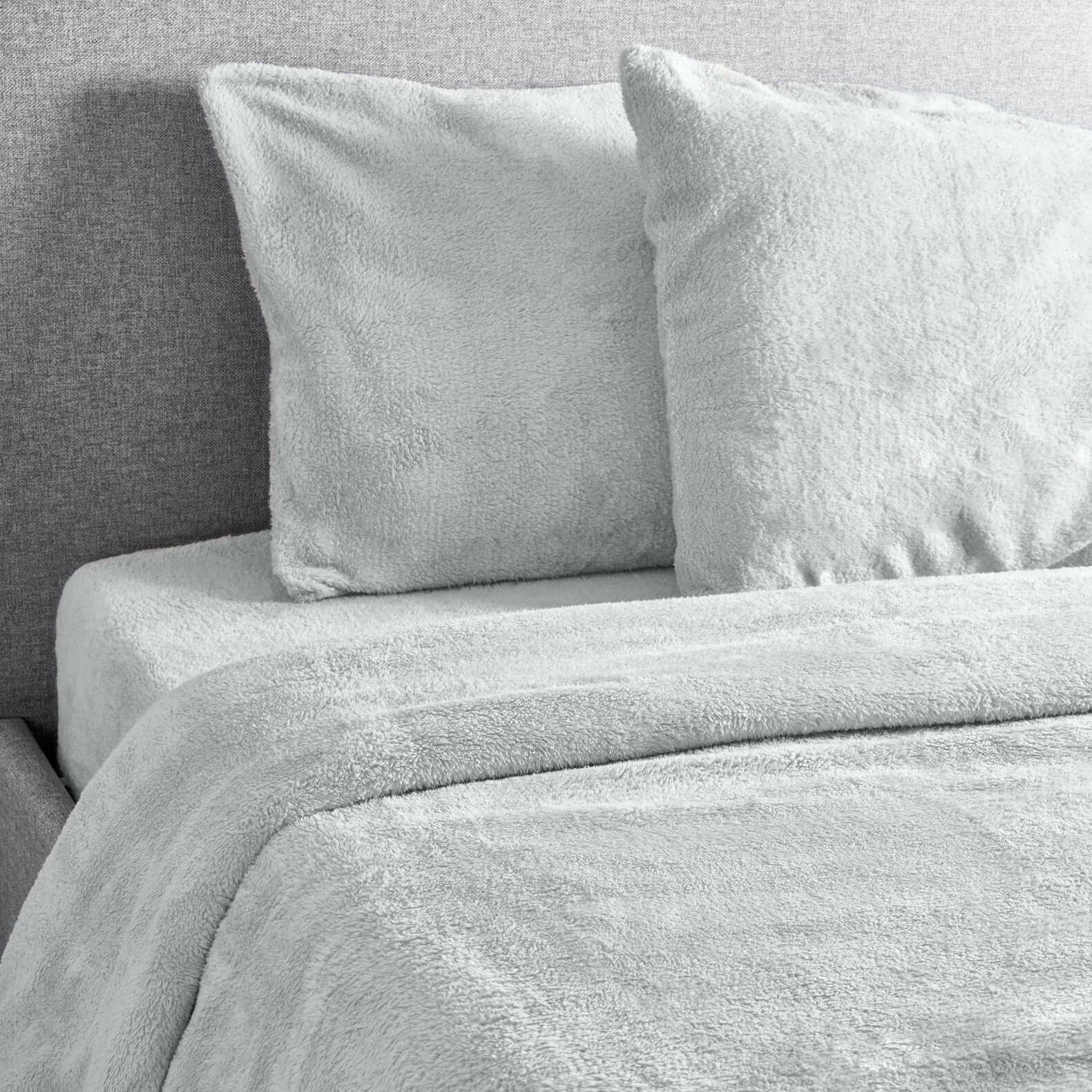 Silver Teddy Fleece Duvet & Two Pillow Covers Set Super Soft - Hibernate Cosy Collection Clearance