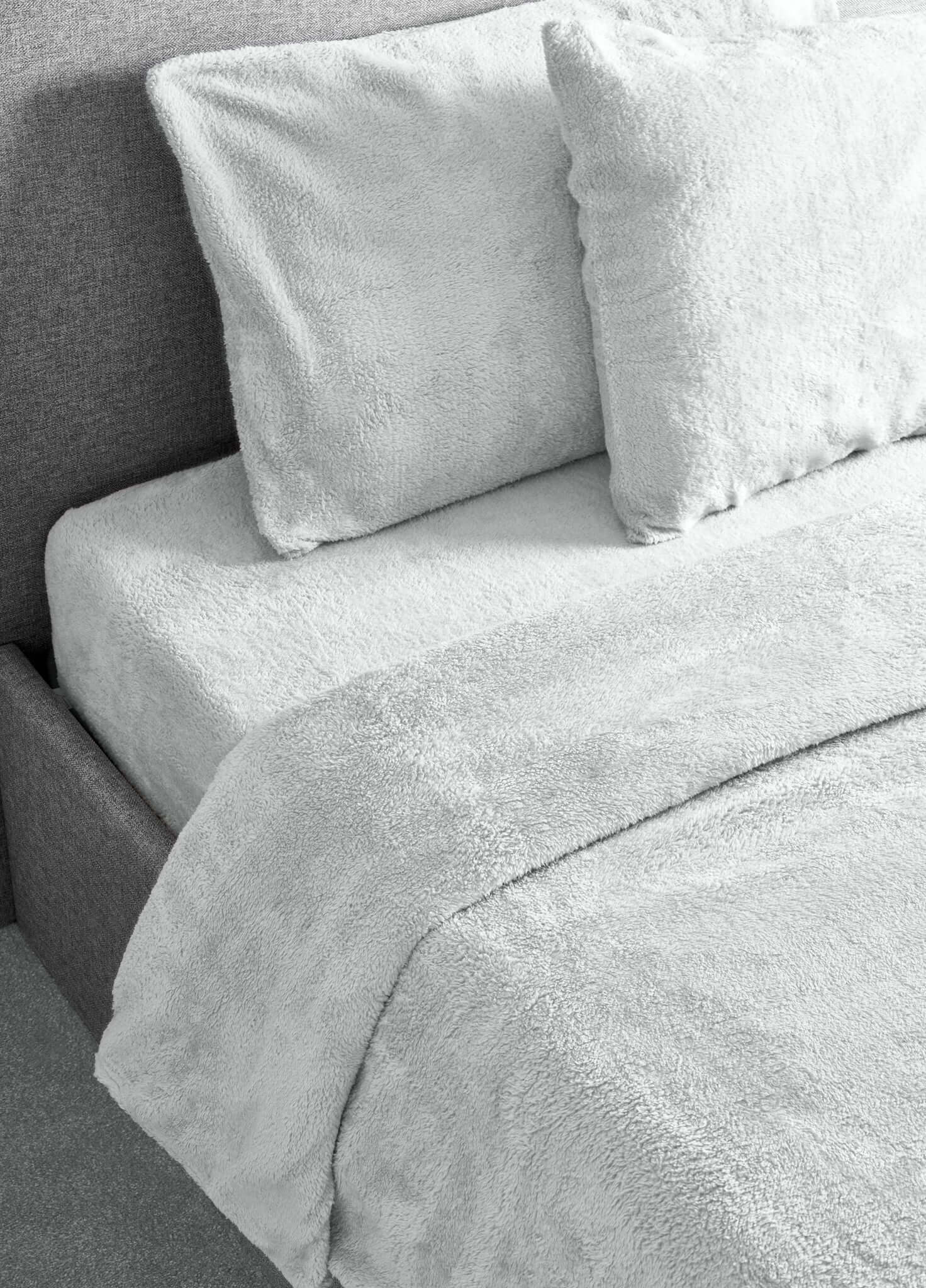 Silver Teddy Fleece Duvet & Two Pillow Covers Set Super Soft - Hibernate Cosy Collection Clearance