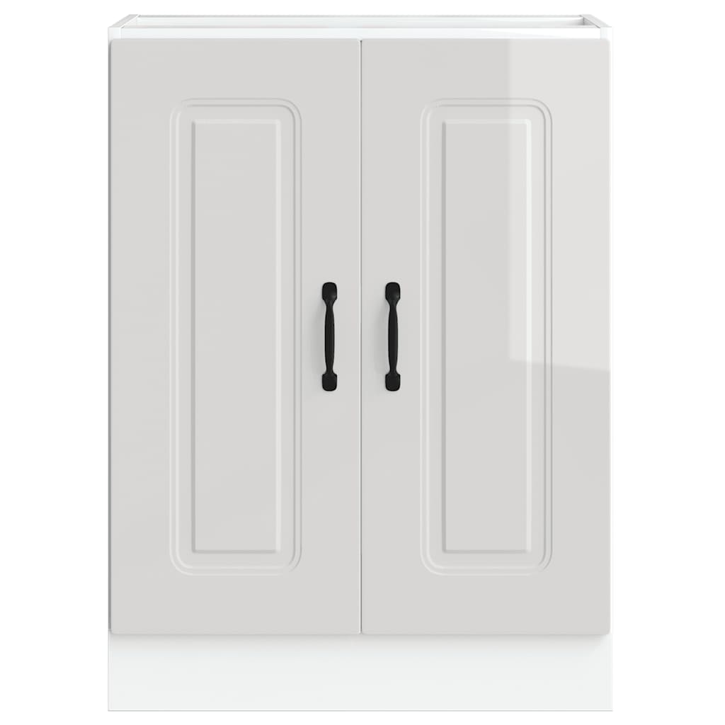 Sink Base Cabinet Kalmar High Gloss White 60x46x81.5 cm Engineered Wood - Bargainia.com - 