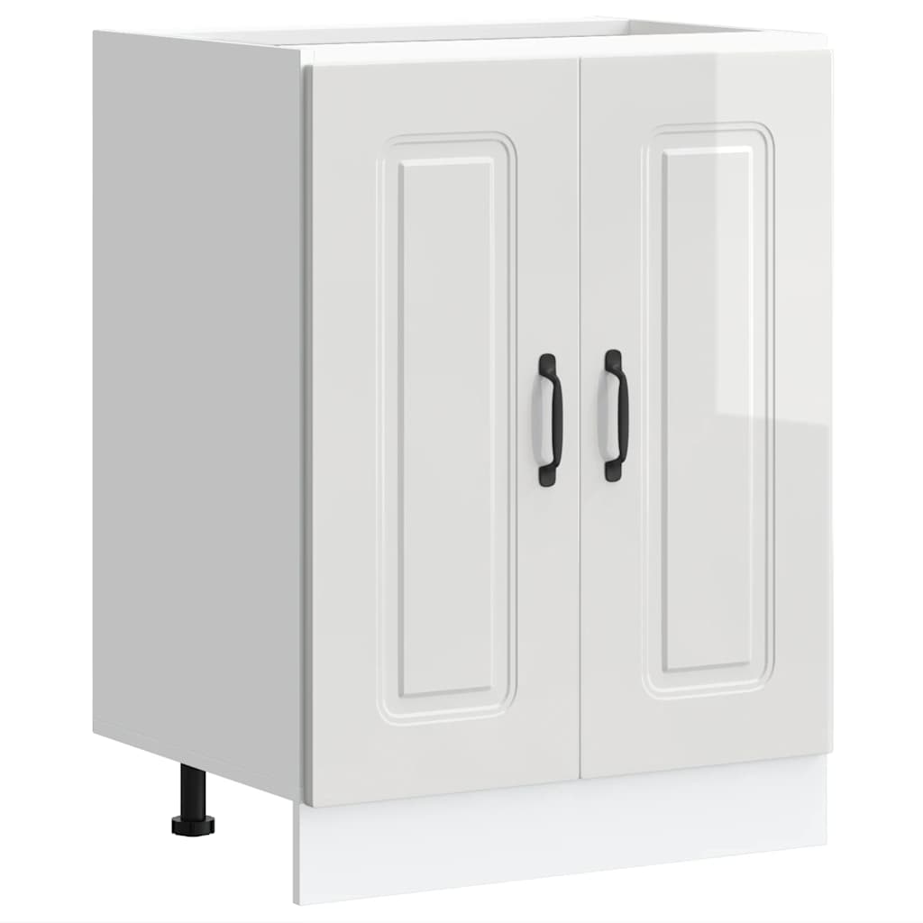 Sink Base Cabinet Kalmar High Gloss White 60x46x81.5 cm Engineered Wood - Bargainia.com - 