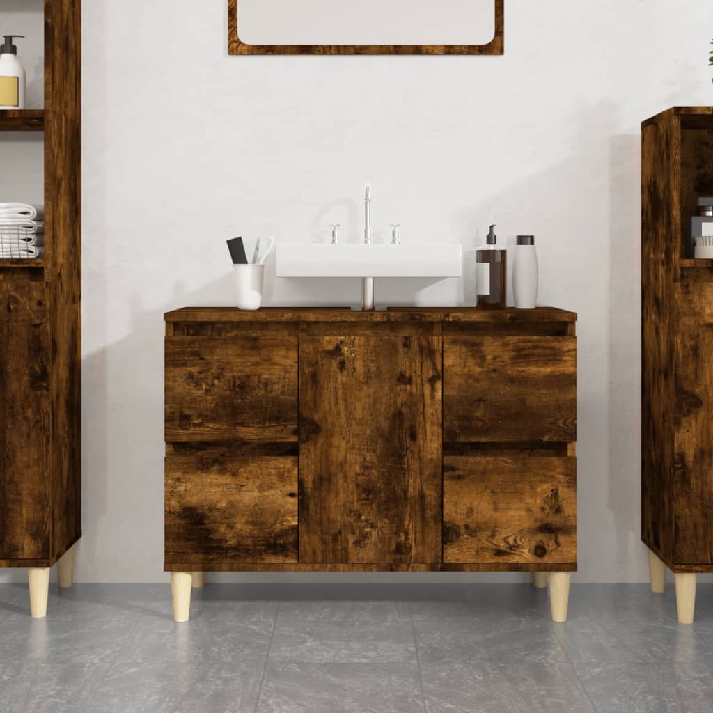 Sink Cabinet Smoked Oak 80x33x60 cm Engineered Wood - Bargainia.com - 8720845739638 - 821273