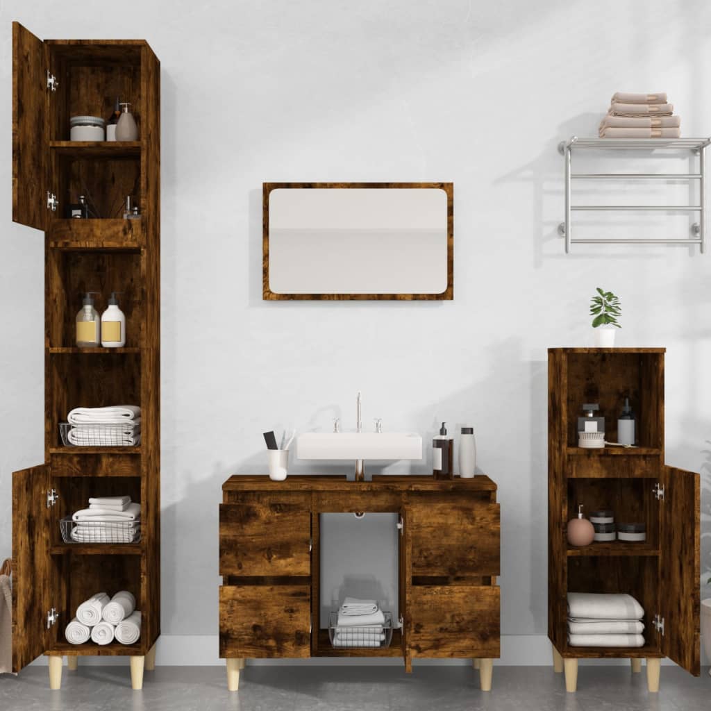 Sink Cabinet Smoked Oak 80x33x60 cm Engineered Wood - Bargainia.com - 8720845739638 - 821273