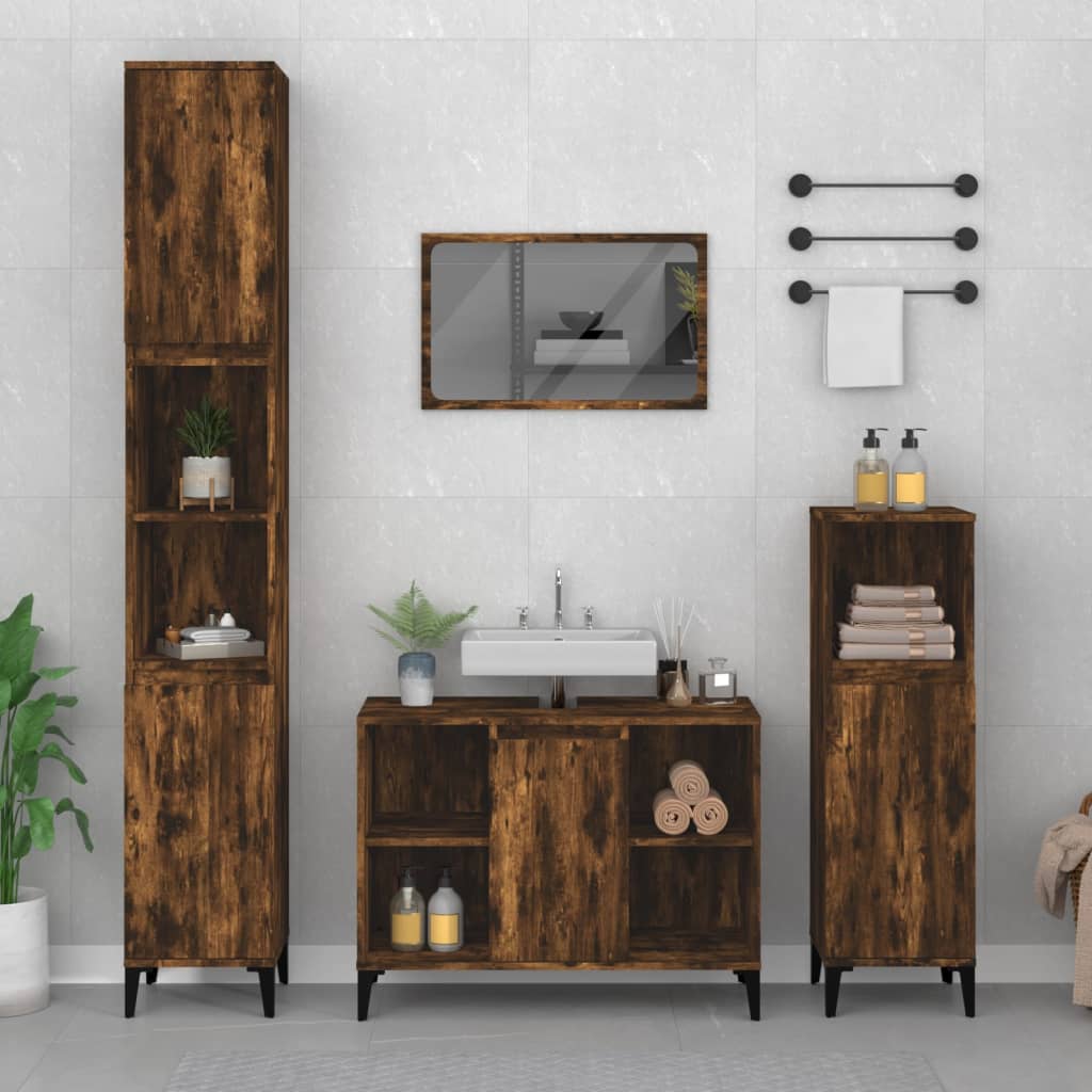 Sink Cabinet Smoked Oak 80x33x60 cm Engineered Wood - Bargainia.com - 