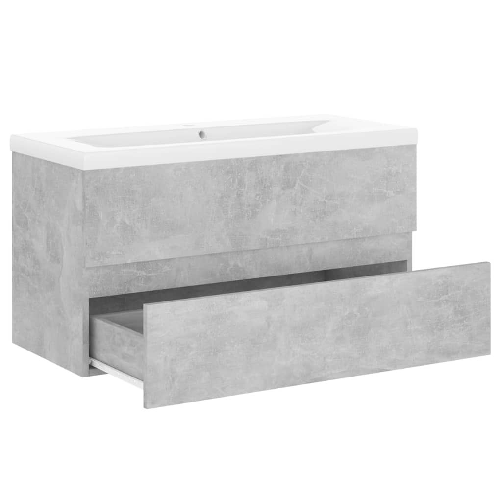 Sink Cabinet with Built - in Basin Concrete Grey Engineered Wood - Bargainia.com - 