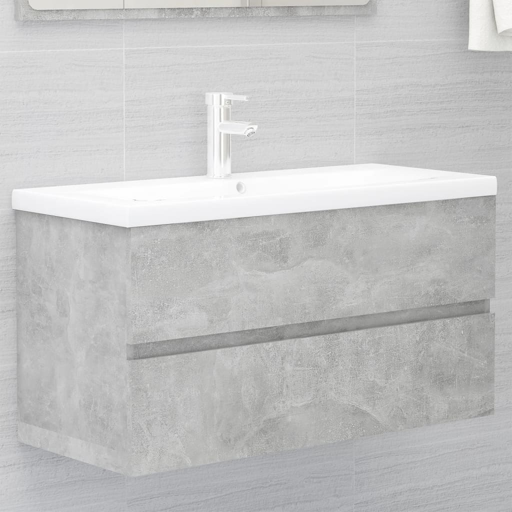 Sink Cabinet with Built - in Basin Concrete Grey Engineered Wood - Bargainia.com - 