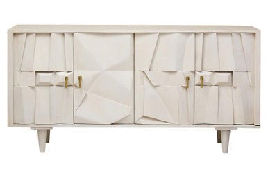 Sita Four Door Whitewash Mango Wood Abstract Sideboard - Bargainia.com - 5063227013609