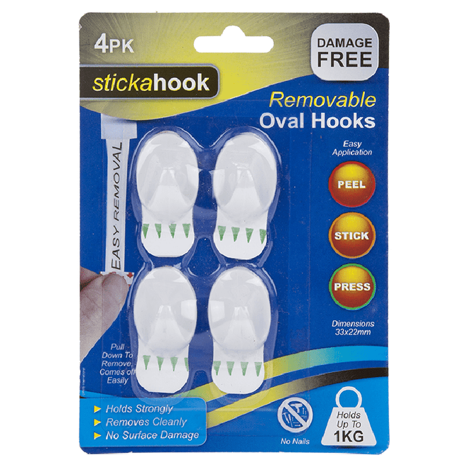 Stickahook Small Removable Oval Hooks - Pack of 4-5050565395252-Bargainia.com