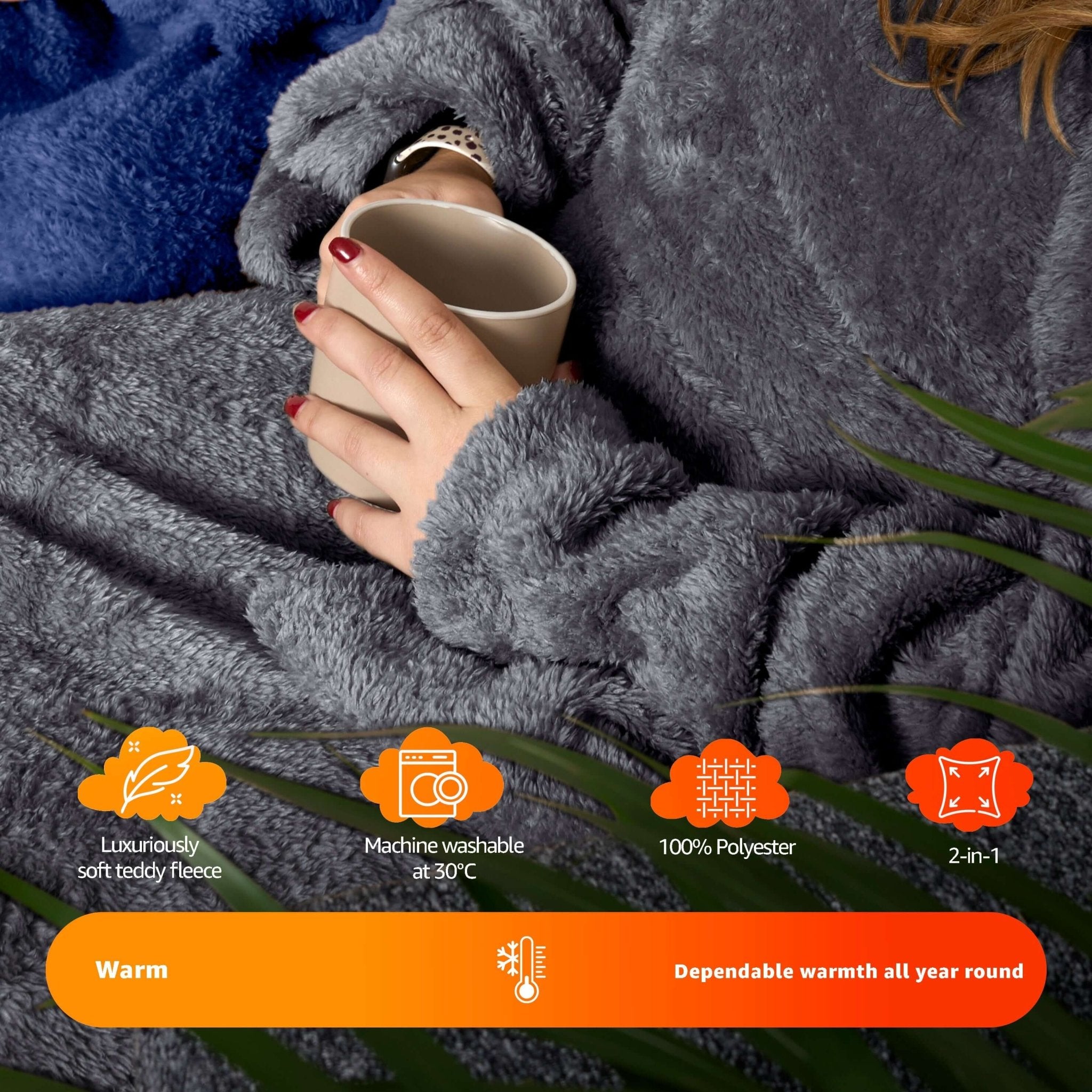 Snuggle 2 In 1 Wearable Blanket Assorted Colours | Hibernate Cosy Collection Clearance