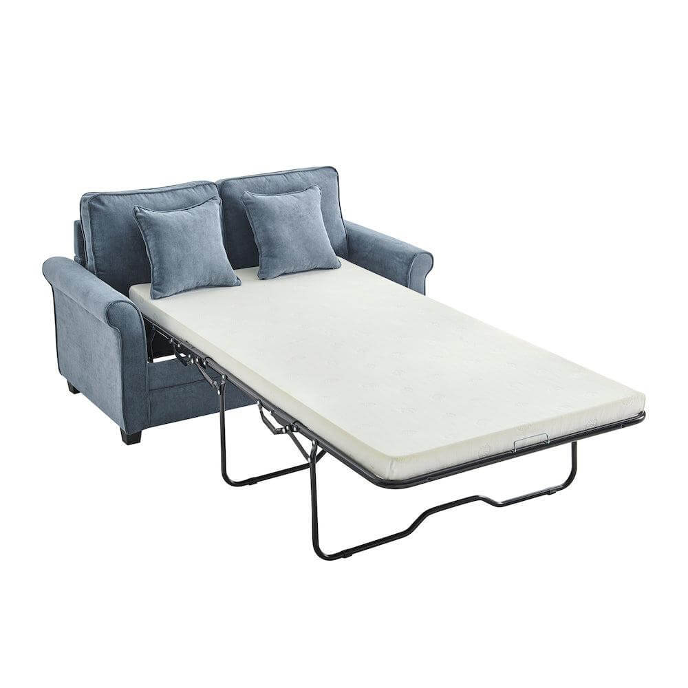 Sofa Bed Corduroy 2 Seater Fold Out Mattress - Ramy Blue - Bargainia.com - 