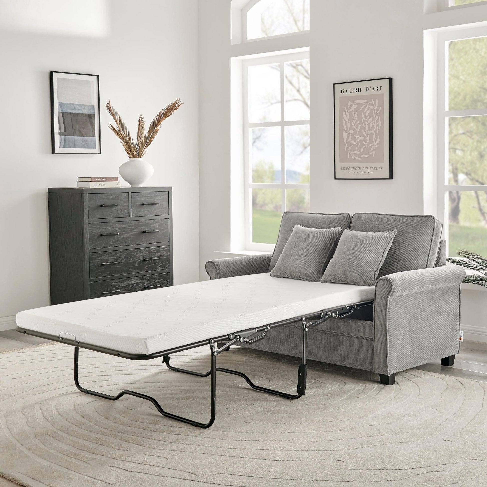 Sofa Bed Corduroy 2 Seater Fold Out Mattress - Ramy Grey Bargainia